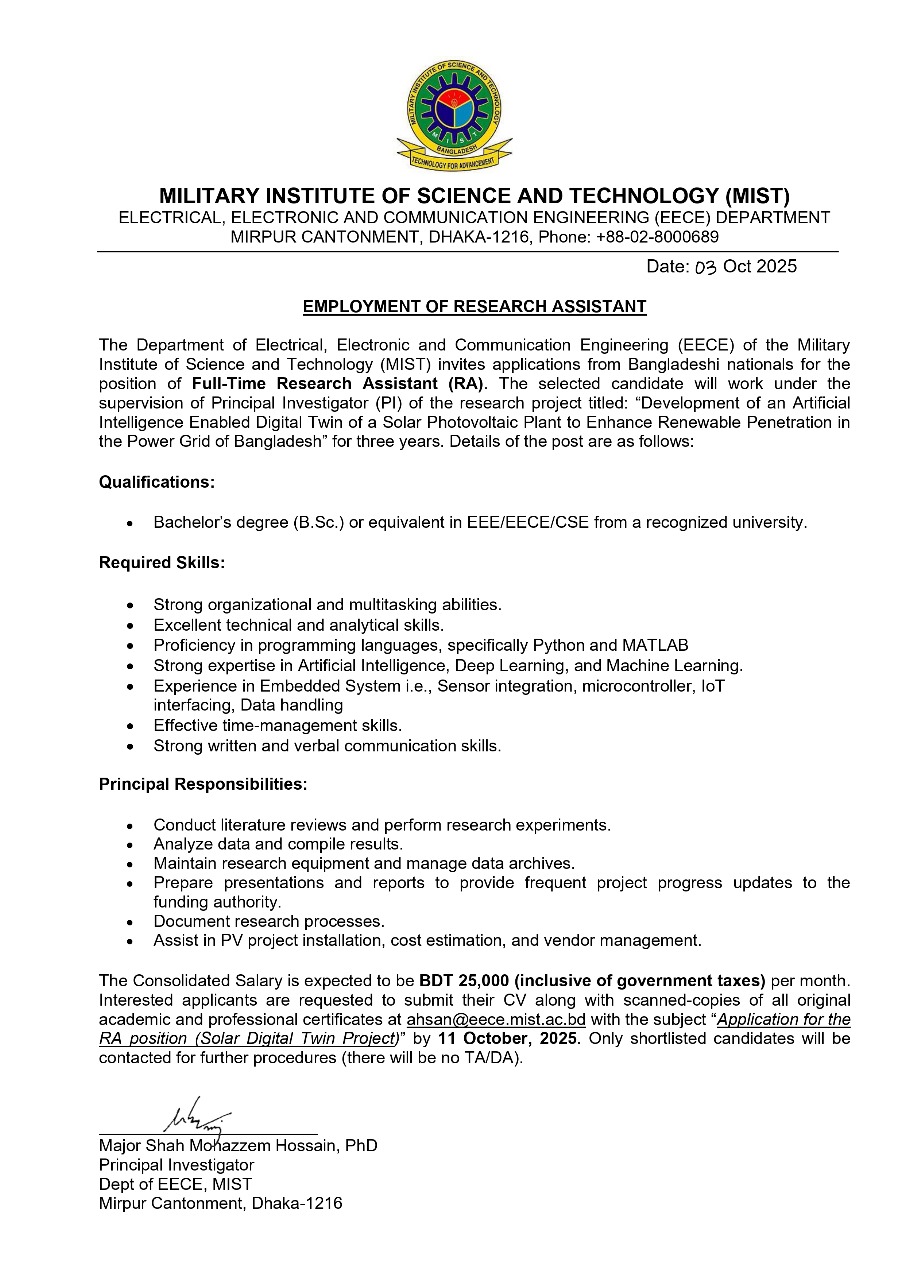 EMPLOYMENT OF RESEARCH ASSISTANT